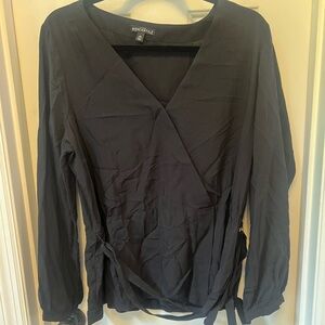 J. Crew Factory Black Wrap Tie Front Blouse